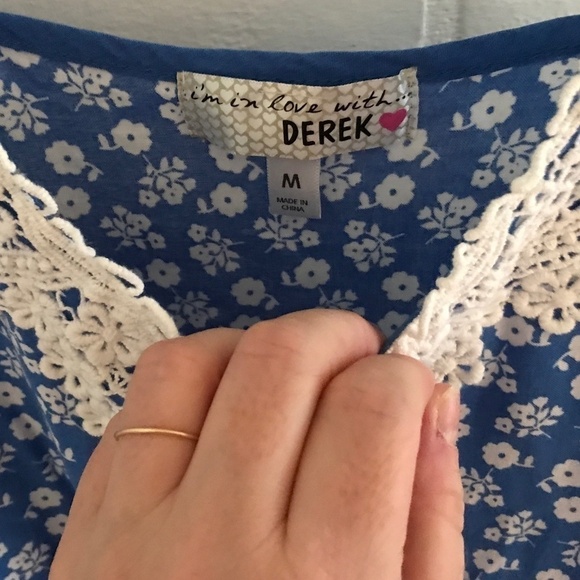 Derek Heart Tank top Blue White Floral Crochet Greek Boho Dainty Coquette M - Picture 4 of 6